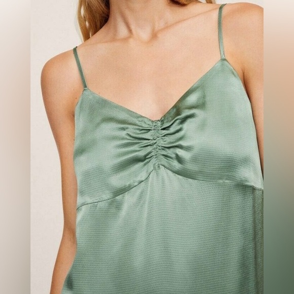 NWT,Mango MNG, Green Dress Elegant Green Satin Slip Dress,Side Splits,Size L - Picture 7 of 14